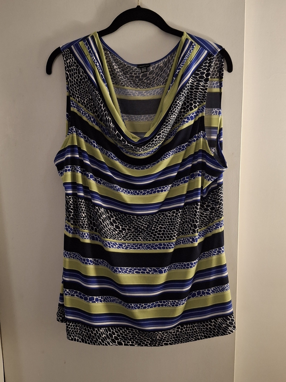 Rafaella Women's Draped Cowl Neck Striped Tank in Lime & Navy